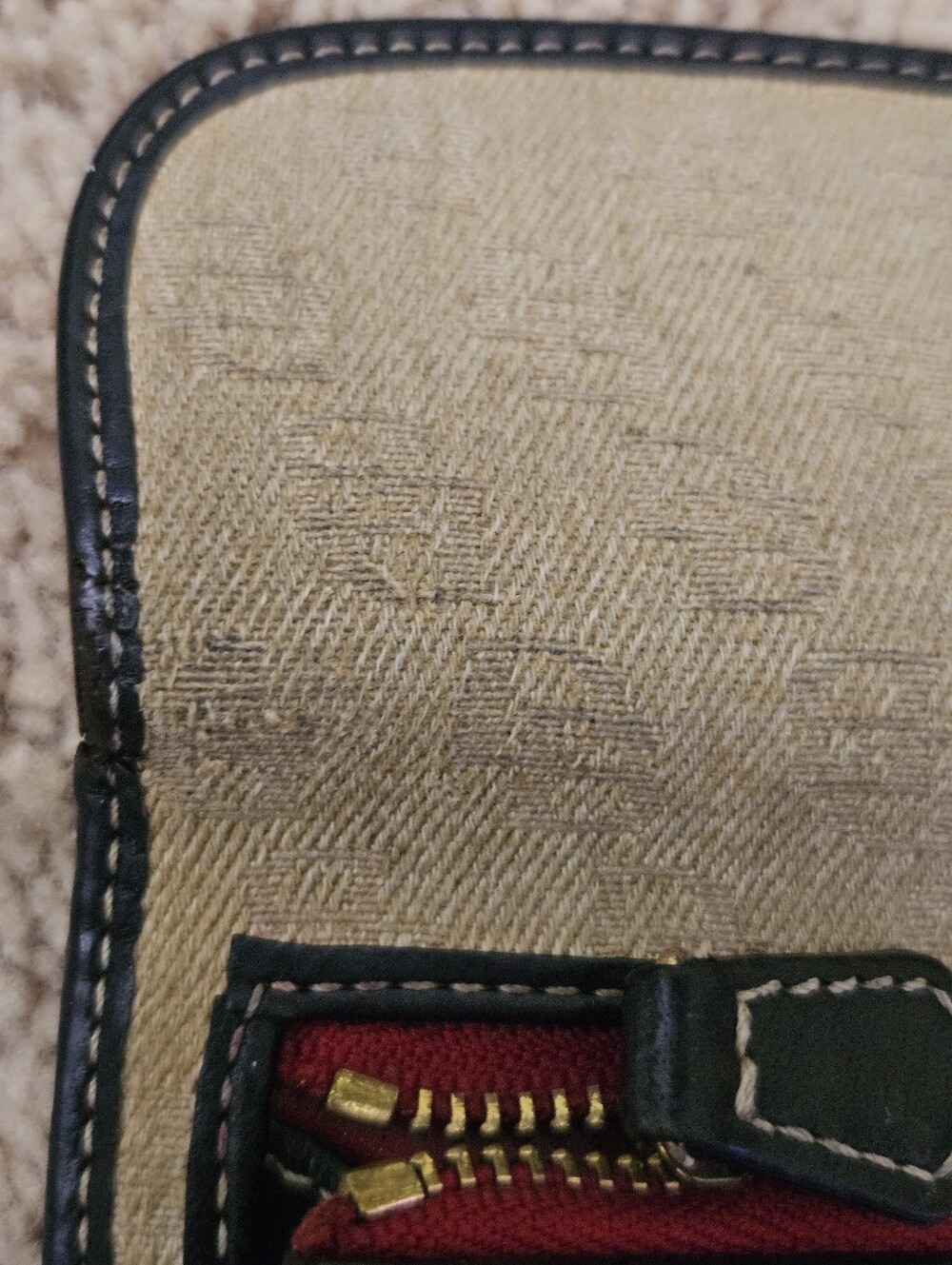 Dooney & Bourke Vintage Tan Signature Canvas Checkbook Wallet with Black Trim - Picture 16 of 16